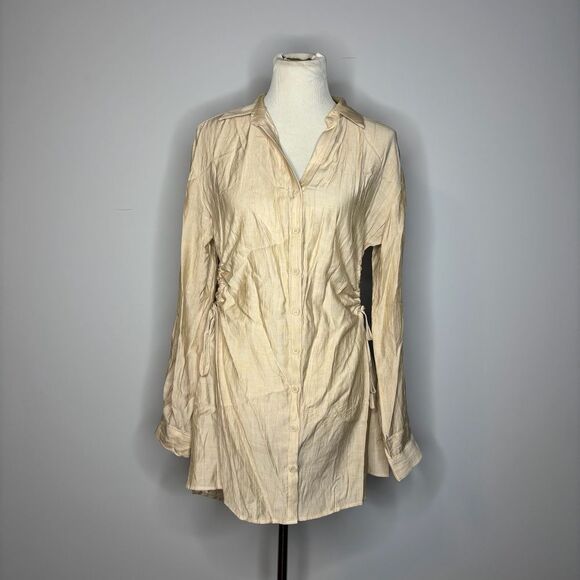 Blush- Cream Long Sleeve Button Down Dress - Picture 1 of 5